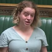 An image from Parliament TV of Olivia Blake speaking in the Commons about her own experience of miscarriage as part of her campaign to get better healthcare and support services