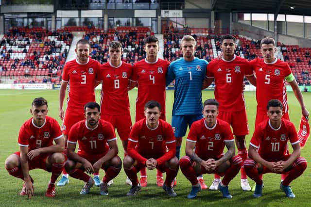 Rhys Norrington-Davies (back row, far left) on international duty with Wales under-21's: Martin Rickett/PA Wire.