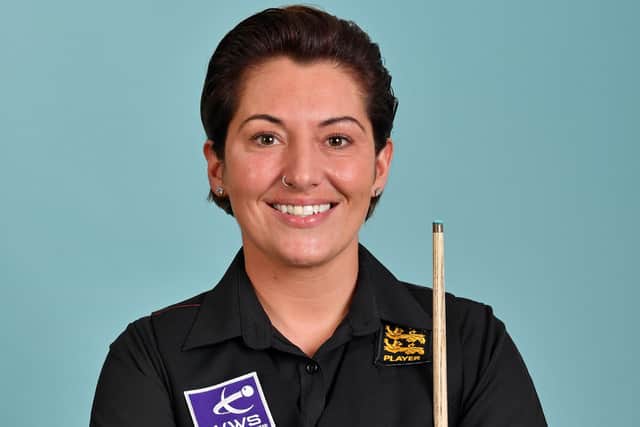 Maria Catalono will be the first woman to compete in the World Seniors Snooker Championship at The Crucible. Photo: Andy Chubb.