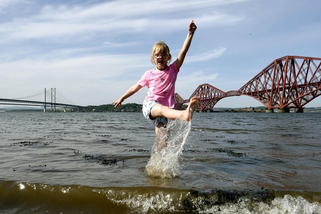 Ava Taylor, 6, makes a splash at South Queensferry.