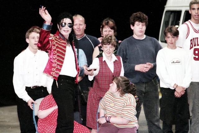 Michael Jackson pictured with fans at Don Valley Stadium, Sheffield, July 10, 1997