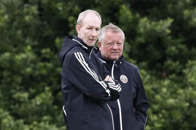 Alan Knill and Chris Wilder during the pre-season training session at the Shirecliffe Training Complex, Sheffield. Simon Bellis/Sportimage