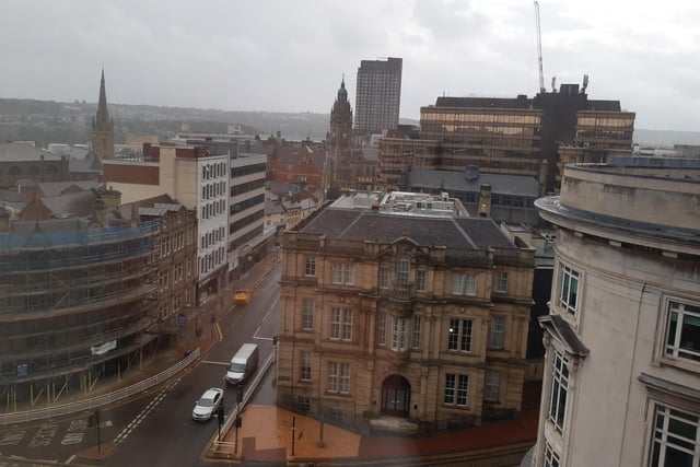 The view from the upper floors of The Balance office block, on Pinfold Street, looking along Leopold Street