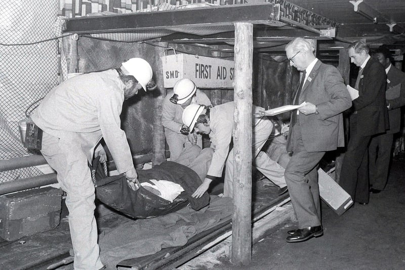 Annesley Colliery's First Aid Team in action in the South Notts Area Competition in 1981