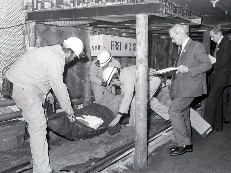Annesley Colliery's First Aid Team in action in the South Notts Area Competition in 1981