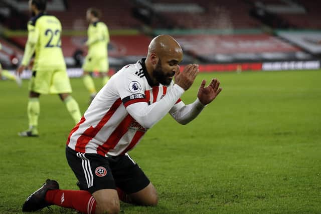 David McGoldrick of Sheffield Utd looks on dejected after a missed chance during the Premier League match at Bramall Lane, Sheffield.   Darren Staples/Sportimage