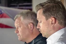 Sheffield United's manager Chris Wilder and chief executive Steve Bettis (R): Scott Merrylees