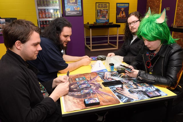 Geek Retreat cafe opened up in Arundel Street in Portsmouth city centre in July. Pictured is: Benjamin and Mark Smith, Brandon Stenlake and Charlotte Green as Scurge the hedgehog. Picture: Keith Woodland (310721-17)