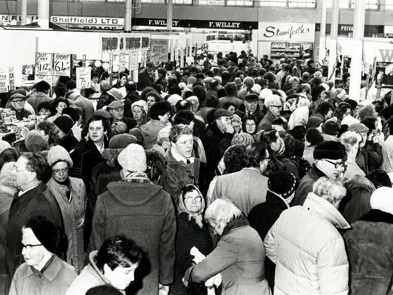 It's a busy day in Sheffield's Castle Market on March 22, 1984