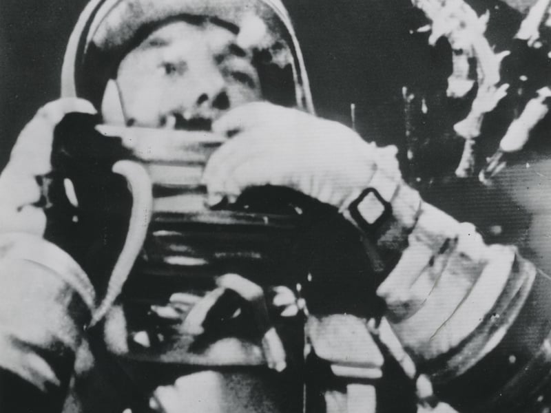 Pilot monitoring camera, 'Freedom 7' spacecraft
Alan Shepard, the first American in space, during his first (suborbital) flight
5 May 1961
