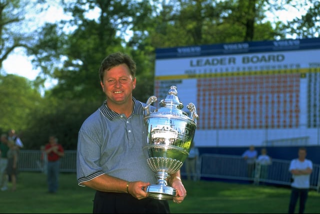 Ian Woosnam shows off his trophy after winning the Volvo PGA at Wentworth in 1997. The Welshman had previously won the event in 1988 when he finished two strokes clear of Seve Ballesteros and England's Mark James.