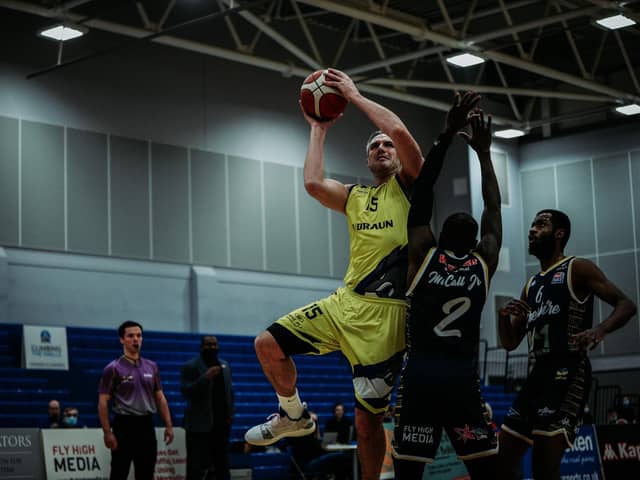 Mike Tuck in action for B. Braun Sheffield Sharks against Cheshire Phoenix. Picture: Adam Bates