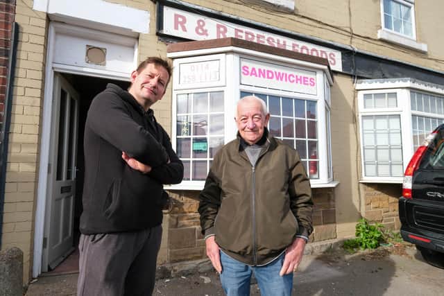 Darren Barker and Roger Higgins outside the former R & R Fresh Foods sandwich shop on Derbyshire Lane in Norton Lees, Sheffield, which Roger ran for 39 years before retiring recently. Roger has sold the store to his old supplier Barkers the Bakers, which is opening a new bakery there. Photo: Dean Atkins