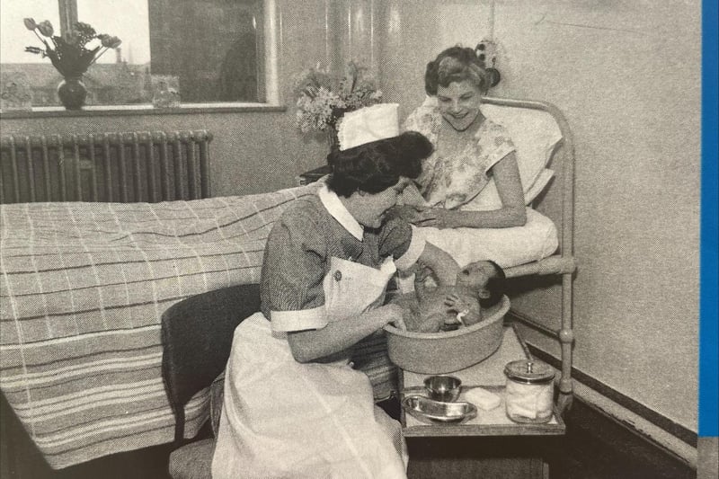 Bathing a baby at the Jessop Hospital for Women, 1960