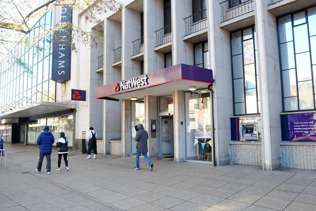Natwest in Commercial Road, Portsmouth is open during the lockdown but with reduced hours of 10am to 3pm. Picture: Sarah Standing (051120-7729)