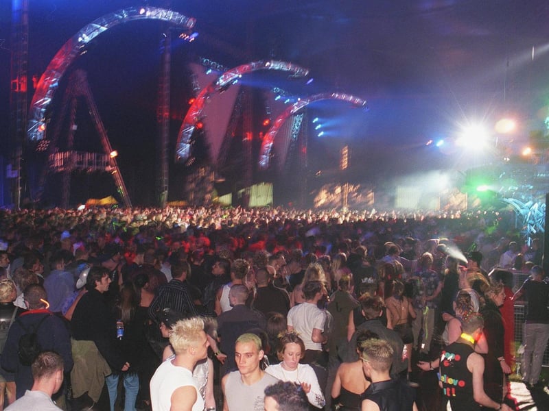The DJs performed in suspended booths aove the crowds so everyone could see