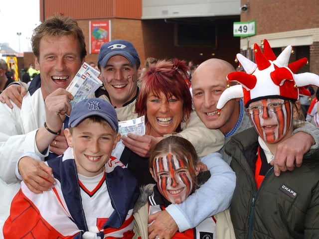 Sheffield United v Arsenal, Old Trafford, Manchester. Left to right, Alec Hague, Bruce Hague, 13, Hayden Stubbs, Alison Hague, Kia Hague, 9, Andrew Stubbs and Nicola Stubbs, 12.
