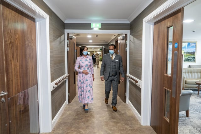 Bunty Malhotra gives the Duchess of Northumberland a guided tour of the 86-bedroom home.
