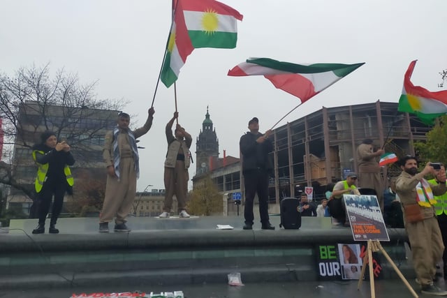 At least 200 people in Sheffield city centre today voiced their support in solidarity with the ongoing protests in Iran