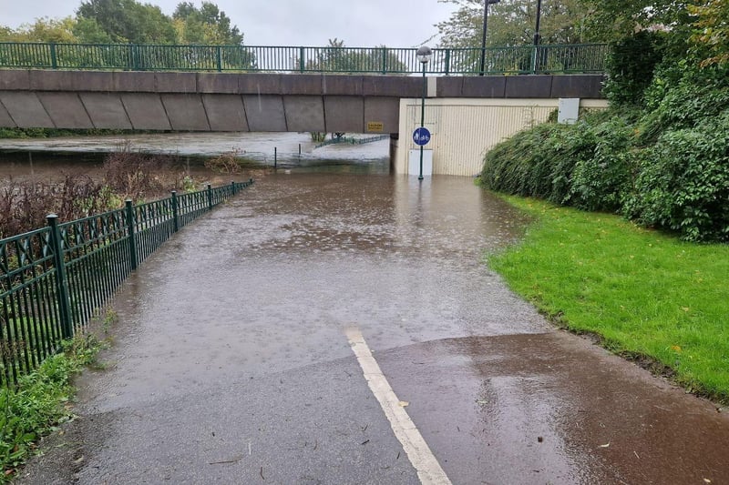 A flooded path near Meadowhall. Picture: David Walsh, National World
