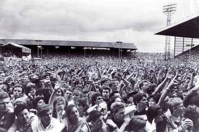 Picture shows the crowd at the Bruce Springsteen concert at Bramall Lane, Sheffield - July 1988.