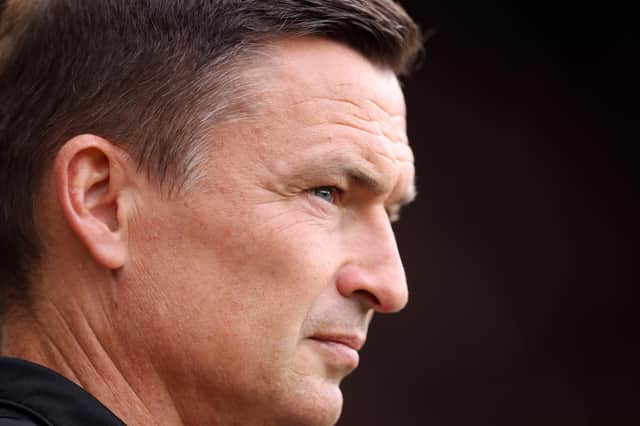 Paul Heckingbottom, Manager of Sheffield United, looks on prior to the Premier League match between Sheffield United and Newcastle United at Bramall Lane on September 24, 2023 in Sheffield, England. (Photo by George Wood/Getty Images)
