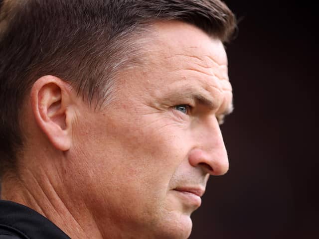 Paul Heckingbottom, Manager of Sheffield United, looks on prior to the Premier League match between Sheffield United and Newcastle United at Bramall Lane on September 24, 2023 in Sheffield, England. (Photo by George Wood/Getty Images)
