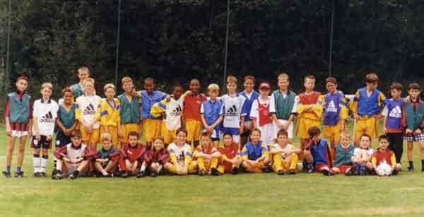 Kosovan children playing football in Sheffield, August 1999.