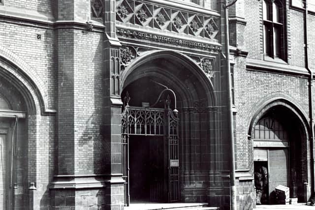 Corn Exchange, Sheffield, Register Office entrance, April 21, 1944
Severely damaged by fire in 1947 and demolished in 1962