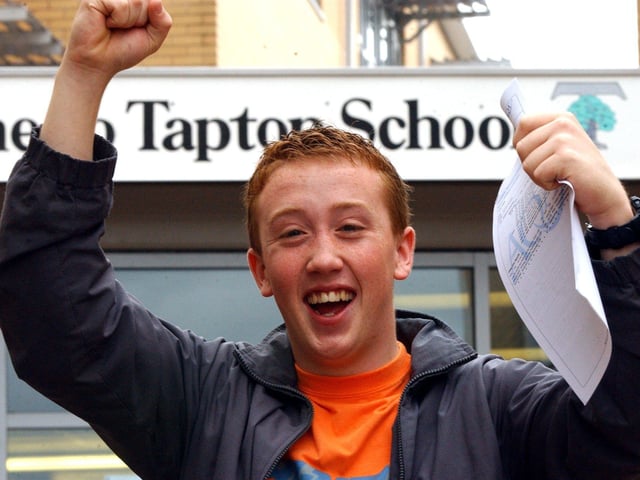 Tapton School A level results. James Osborne is over the moon with his three A grades.