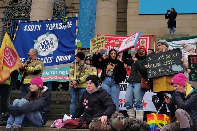 Teachers and firefighters at a joint trade union rally outside Sheffield City Hall in support of public sector strike action in February 2023. Picture: Julia Armstrong, LDRS