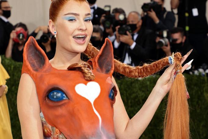 Kim Petras definitely sported one of the more unusual outfits of the night, in this horse inspired number from Collina Strada.