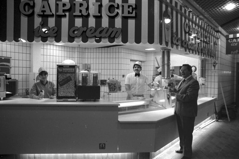 The Caprice ice cream stand in the new Waverley Market on Edinburgh's Princes Street, November 1984