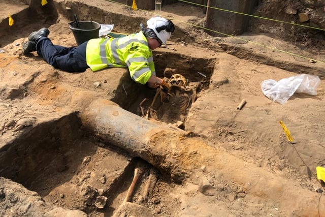 On the first day, the professional team from GUARD Archaeology Ltd had already exhumed more than ten bodies which dated back from between 1300 and 1650, as well as finding the apparent remnants of the original medieval graveyard wall.