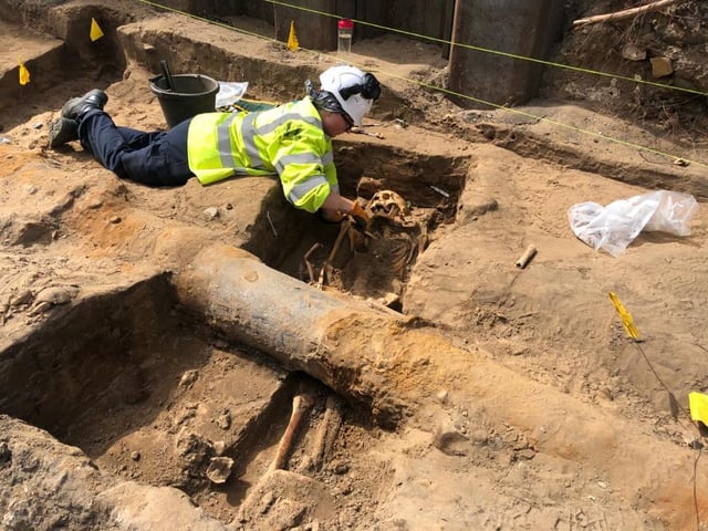 On the first day, the professional team from GUARD Archaeology Ltd had already exhumed more than ten bodies which dated back from between 1300 and 1650, as well as finding the apparent remnants of the original medieval graveyard wall.