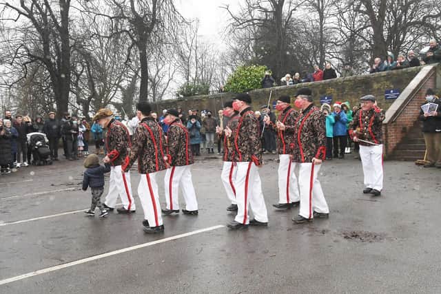 Grenoside Sword Dancers, pictured here with an excited child from the crowd who got himself involved, and almost stole the show.