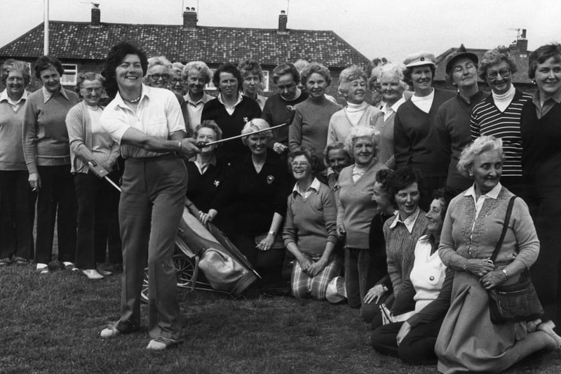 South Shields Golf Club's ladies captain Christine Bage tees off at Cleadon Hills club course in May 1982. Can you spot someone you know in this photo?