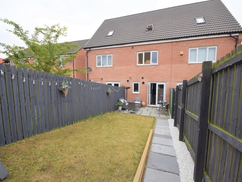 Lovely rear gardens which include a patio ideal for seating and entertaining, fenced boundaries, lawned garden and a handy shed.