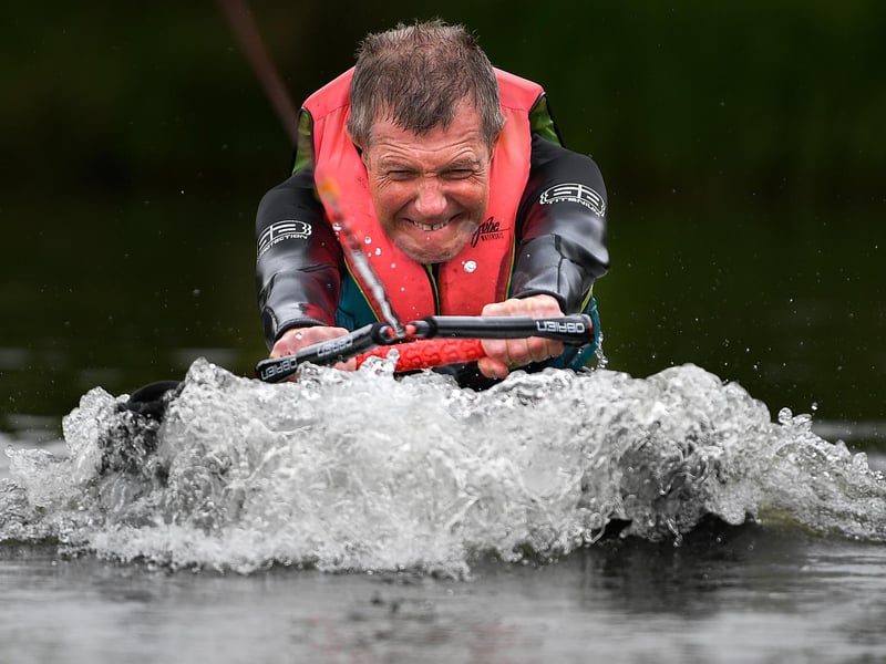 Willie Rennie water skies during a European Election campaign event at Water Ski & Wakeboard Scotland on May 21, 2019 in Dunfermline, Scotland.  (Photo by Jeff J Mitchell/Getty Images)