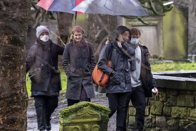 Rochelle Neil was filming with Sandy McDade in the grounds on The Parish Church of St Cuthbert, Edinburgh on Thursday.