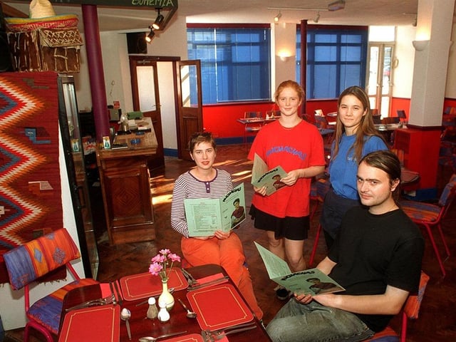 Pictured at the new Muchachas Mexican restaurant, 32 London Road, Sheffield. Seen are staff Siona Wilson, Dulcie Gross, Esme Gross, and Chef Geoff Young, September 1997