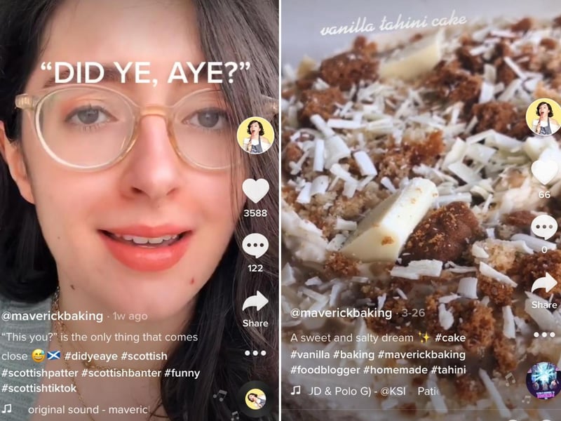 @maverickbaking is a food blogger, sharing her recipes with her 20.9k followers. But she also makes funny videos about being Scottish - like asking if there is any sentence as disarming as "Did ye, aye?" (No, there is not)
