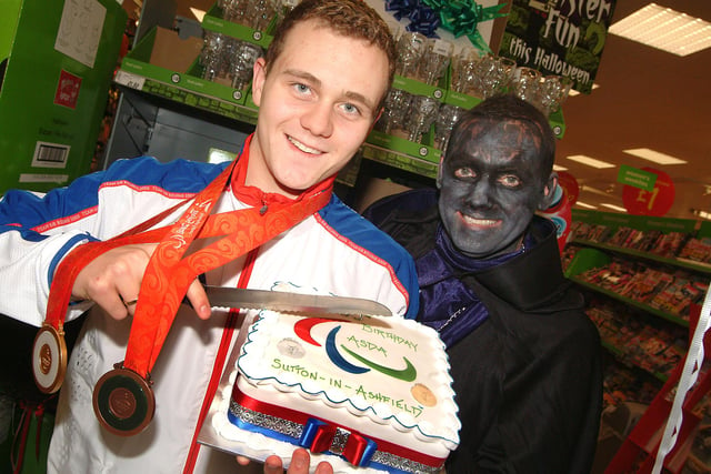 Sam Hynd cuts the cake to launch Sutton's Asda's 30th anniversary celebrations last in 2008 which included a staff fancy dress to coincide with Halloween.
Duty manager Mark Macaulay is also pictured.