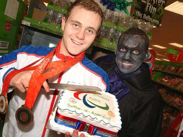 Sam Hynd cuts the cake to launch Sutton's Asda's 30th anniversary celebrations last in 2008 which included a staff fancy dress to coincide with Halloween.
Duty manager Mark Macaulay is also pictured.