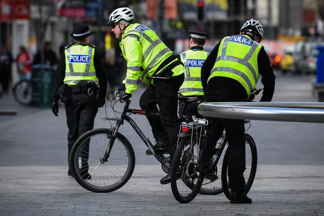 Police patrol the High Street during the Coronavirus lockdown   (Photo by Jeff J Mitchell/Getty Images)