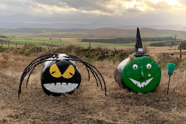 Everyone needs their partner in crime, and here the spider has a witch made from the next door hay bail. Tarland has set the bar high for Scotland's 2020 Halloween decorations with these two.
