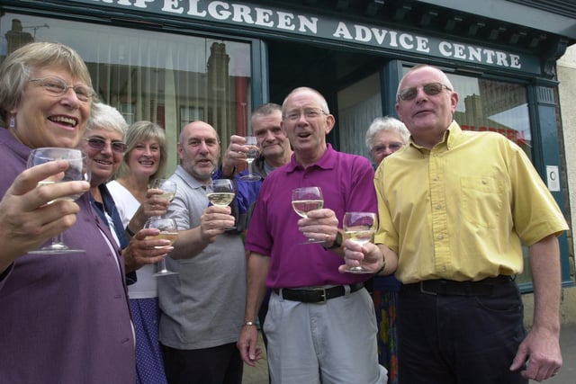 Celebrations at Chapelgreen Advice Centre in Chapeltown, Sheffield, in August 2003, after it was awarded more than £150,000 in lottery funding. Those pictured include, on the left, Helen Jackson MP and Councillor Jan Wilson, and, on the right,  Brian Heald and Councillor Peter Rippon.