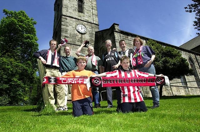 Minister Rick Fillingham and football mad parishioners at Ecclesall Parish Church who will be having a big screen to watch the World Cup, on May 11, 2002