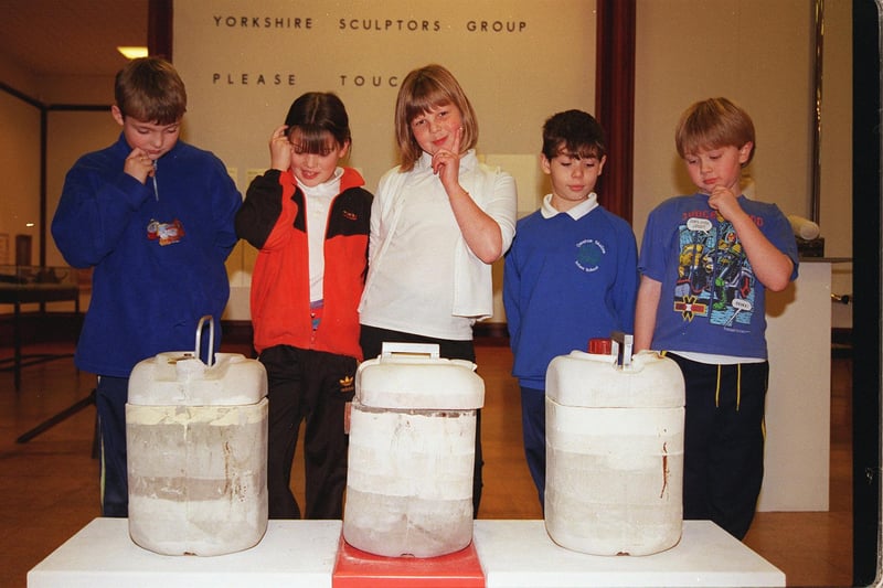 Owston Skellow Junior School Pupils, (from left) Rhys Colwill, 9, Grace Walters, 9, Alicia Sables, 10, Luke Kerrigher, 9, and Matthew Watts, 9, Puzzle over a sculpture at Doncaster Museum and Art Gallery back in 1999