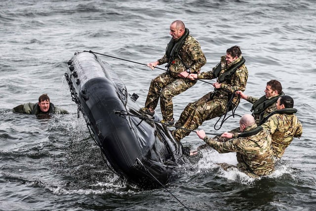 Royal Marines of 47 CDO conduct a WADER package off the coast of Scotland whilst on the Littoral Response Group North Deployment with HMS ALBION.

The Littoral Response Group (North) (LRG(N)), comprised of the Amphibious Flag Ship HMS ALBION (ALBN), RFA MOUNTS BAY (MNTS), HMS NORTHUMBERLAND (NORT), an aviation detachment and Commando Force elements will provide forward presence in the North Atlantic and Baltic Sea region this spring. LRG(N) will undertake focused training and operations with NATO allies and regional partners and provide a contingent capability in a vital region for European security. The deployment will also undertake a range of experimentation and innovation trials that support the development of Littoral Strike and Commando Forces and the Royal Navyâ€™s Transformation strategy.